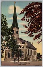 Joliet IL St Mary's Catholic Church c1948 Postcard Postal Cancel Joliet    picture