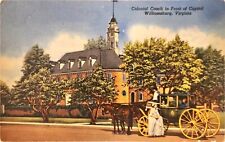 Colonial Coach In Front Of Capitol Williamsburg Virginia Vintage Linen Post Card picture