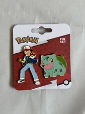 Pokemon Pokémon Ash and Bulbasaur Enamel Pin Set of 2 New On Cardboard  picture