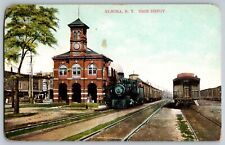 Elmira, New York NY - Erie Railroad Train Station Depot - Vintage Postcards picture