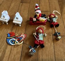 Lot Of 6 VTG Variety Wooden Wood Christmas Ornament Pianos, Bird, Dolls, Penguin picture