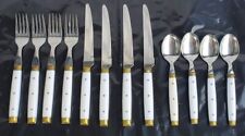 VTG White Brass Flatware 4 Place Setting Pinned Handles Japan Stainless Steel picture