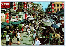 c1960's Market Existing in the Open Street Kowloon Hong Kong Postcard picture