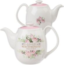 Christian Art Gifts Women's White Ceramic Teapot for One Vintage Pink Rose-32 oz picture