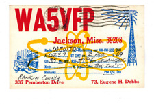 Ham Radio Vintage QSL Card     WA5VFP 1969 Jackson, Mississippi w/ stamp picture