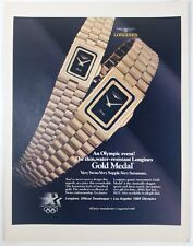 1980s Longines Swiss Gold Medal Olympic Watch Colorful Frameable Vtg Print Ad picture