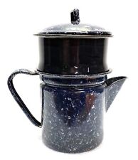 Antique Blue Speckled Splatter Enamel Coffee Pot Maker Cowboy Campground - 53cf picture