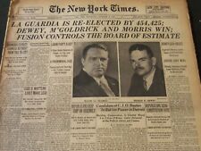 1937 NOVEMBER 3 NEW YORK TIMES - LAGUARDIA RE-ELECTED DEWEY WINS - NT 5547 picture