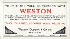 Blotter, Weston Coal Colliery, Weston Dodson & Co, Bethlehem, Pennsyvlania PA picture