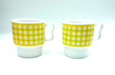 Vintage NEVCO Midcentury Modern Retro Stackable Yellow Mugs Japan Set of 2 picture