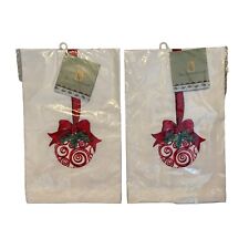 2 Sally Eckman Roberts Christmas Embroidered Ornament and Ribbon Tea Towel New k picture