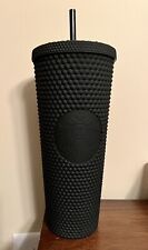 Starbucks Black Matte Diamond Studded Tumbler Cold Staw Cup 24oz Gift Real shot picture