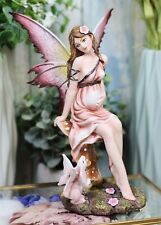 Ebros Pastel Magenta Pink Fairy Expecting Pregnant Mother with Winged Hare Ra... picture