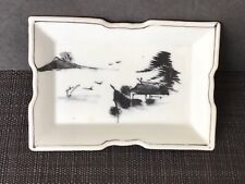 Antique Japanese Glazed Porcelain Seto Ware Trinket Dish - Handpainted Scene picture