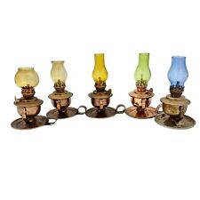 Castle Brand Set of 5 Oil Lamps 5 x 3 Cooper Plated Gold Blue Green Chimneys picture