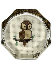 Vintage Glass Paperweight - OWL Needlepoint Octagon Shape picture