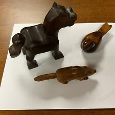 Vintage Wood Hand-carved Animals Lot Of 3 picture