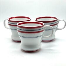 Starbucks 2007 Vintage Retro Red Blue Striped White Mugs Set of Three 12oz. picture