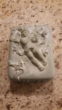 Super Cute Resin Sage Green Trinket/Jewelry Box With Cherub On Lid picture