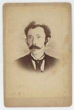 Antique Circa 1880s Cabinet Card Odd Looking Man With Mustache & Intense Eyes picture