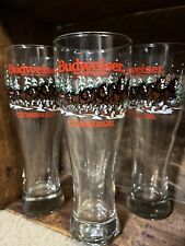 Set of 4 VINTAGE 1989 BUDWEISER TALL PILSNER BEER GLASS CLYDESDALES IN WINTER picture