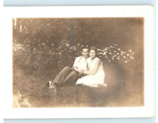 Vintage Photo 1930s, Young Couple Dressed up, Posed laying on grass, 3.5 x 2.5 picture