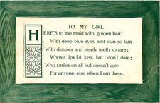 vintage postcard - HERE'S TO MY GIRL poem posted 1910 picture