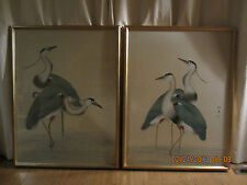 Large Asian Chinese Heron Crane Bird Art Pictures-Hand Painted Set Of 2-Stunning picture