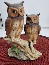 Vintage Hand Painted Lefton Bisque Two 2 Owl Figurine #1833 picture
