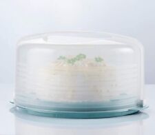Tupperware Round Cake Taker Pie Carrier clear top - light blue base.  New picture