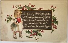 Christmas Wishes, Cute Child, Early 1900s Vintage Floral Embossed Postcard picture