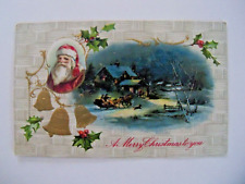 Vintage 1908 Winsch Santa and Winter Scene Gold Gilding Embossed Printed Germany picture