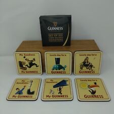 VTG Guinness Set 6 Illustrated Corked Back Coasters Square Man Cave Bar Dad Gift picture