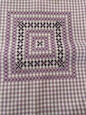 Vintage Hand Made Gingham Checked Table Cloth Table Topper Light Purple Xstitch picture