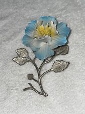 Rare Capodimonte Blue Porcelain Carnation with Metal Silvertone Stem - Italy picture