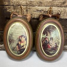 Vintage Victorian Style Oval Wall Plaques Chalkware Set Of 2 —5” picture