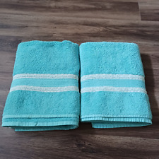 2 Vintage Stevens Aqua Lace Bath Towels USA 100% Cotton 50 x 30 picture