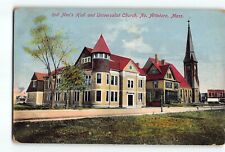 Old 1910 Postcard Red Men’s Hall and Universalist Church in North Attleboro MA picture