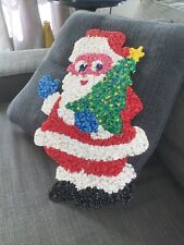 Vintage Melted Plastic Popcorn Christmas Decorations Santa Holding Tree 19” Tall picture