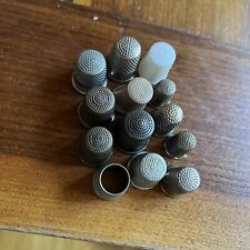 Antique or Vintage SEWING THIMBLES - lot of 13 plastic and metal picture