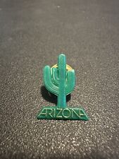 Vintage Arizona Cactus Plastic Lapel Hat Pin Green W/ Gold Lettering picture