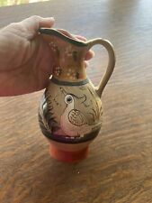 Tonala Mexican Pottery Jug Pitcher Bird Clay Vessel Hand Made Painted Ewer picture