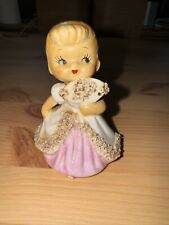 Vintage Lefton? Girl Bell Figurine Spaghetti Trim Pink picture