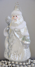 Large Silver Trim, White Glass, Santa, Christmas Ornament picture