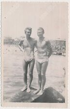 1952 Shirtless Muscular Men Male Physique Beach Gay Int Bulge Trunks Old Photo picture