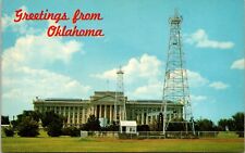 State Capital with Oil Derricks Greetings from Oklahoma Vintage Postcard picture