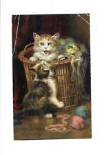 Adorable CATS KITTENS In YARN BASKET On Beautiful TUCK Vintage Postcard picture
