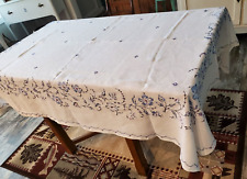 Vintage Rectangular White Tablecloth Embroidered Blues Cross-stitch Foral 53X72