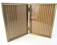 VTG MCM Gold Toned Picture Bi Fold Frame Etched Ornate Glass Fits 5x7 Photo picture