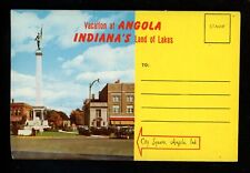 Postcard Folder Indiana IN Angola chapel chief lake sailboat sunset Chrome picture